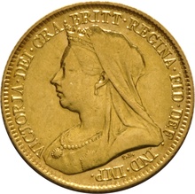 1893 Gold Half Sovereign - Victoria Old Head - London