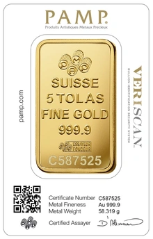 5 Tola Gouden Bar PAMP Vrouwe Fortuna