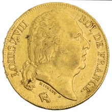 1818 20 French Francs - Louis XVIII Bare Head - A
