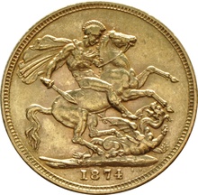 1874 Gold Sovereign - Victoria Young Head - S