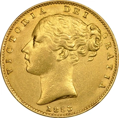 1853 gouden Sovereign munt Victoria Jong Portret Schildrug Londen