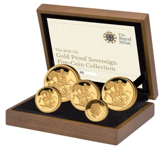 2010 Proof gouden Sovereign 5-munten set in doos