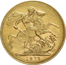 1872 Gold Sovereign - Victoria Young Head - S