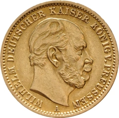 1871 - 1888 gouden Duitse 20 Mark munt Wilhelm I