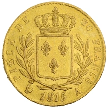 1815 20 French Francs - Louis XVIII Uniformed Bust - A