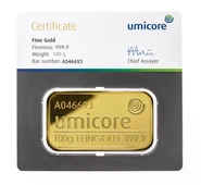 100 gram goudbaar - Umicore