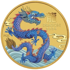 2024 1/10 troy ounce gouden Perth Mint Lunar gekleurde munt Year of the Dragon