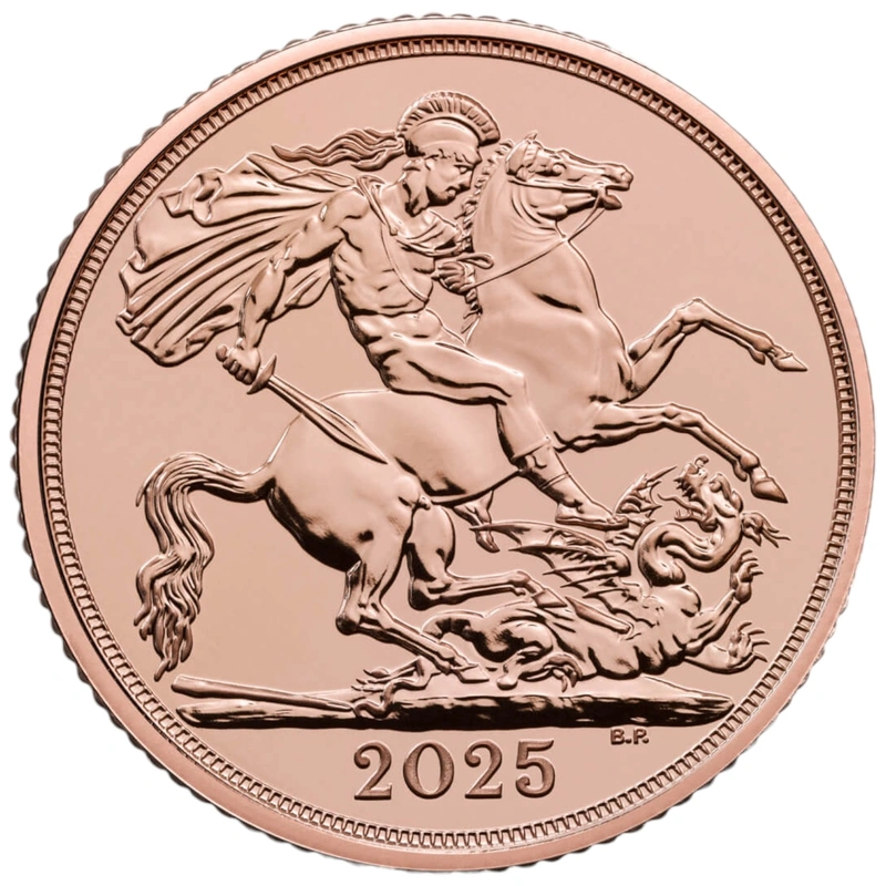 2025 £2 Twee Pond Gouden Munt (Dubbele Sovereign)