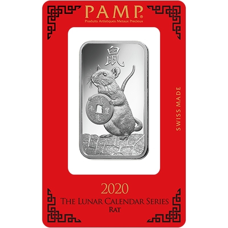 1 troy ounce zilverbaar PAMP - Rat - 2020