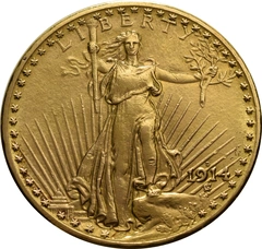 1914 gouden American Double Eagle (20 Dollar) munt St Gaudens Head Denver