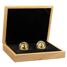 Grote EIken Geschenkdoos - 2 x 1 Ons Gouden Munt 33mm