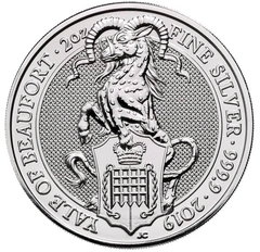 2019 2 troy ounce zilveren Queen's Beasts munt Yale of Beaufort