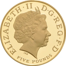 2006 - Gold Five Pound Proof Coin, Queen Elizabeth II 80th Birthday