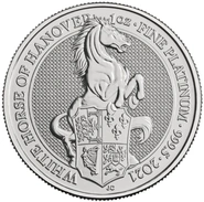 2021 1 Ons Platina White Horse of Hanover - Queen's Beast Munt
