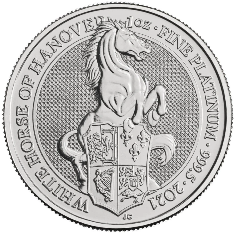 2021 1 Ons Platina White Horse of Hanover - Queen's Beast Munt