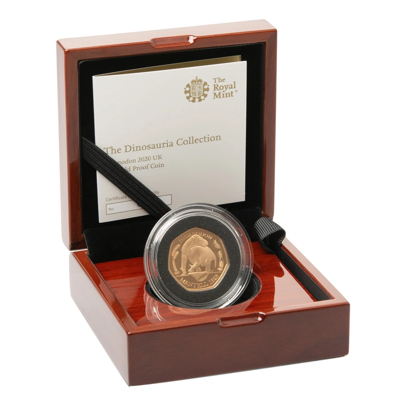 2020 Dinosaurussen Collectie Iguanodon Vijftig Pence Proof Gouden Munt In doos
