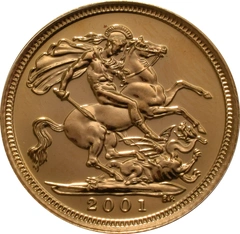 2001 gouden 1/2 Sovereign munt Elizabeth II 4de Portret