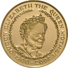 2002 - Gold Five Pound Proof Coin, Queen Mother Memorial