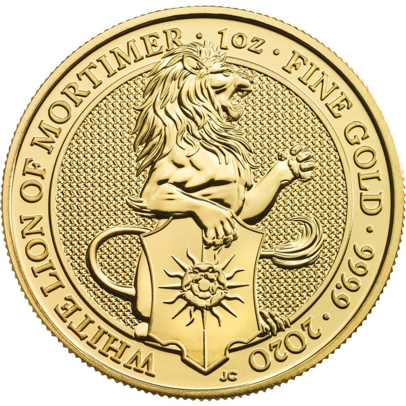 The 2020 White Lion of Mortimer, Queen's Beast - 1oz Gold Coin