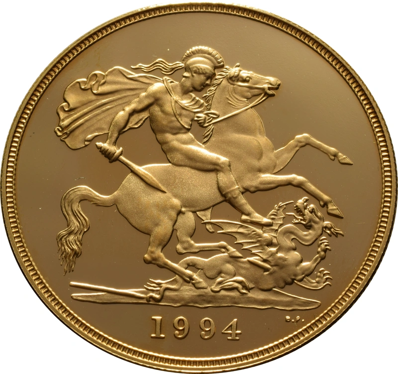 1994 Proof £5 Gouden Munt (Vijfvoudig Sovereign)  Geen Doos of Cert.