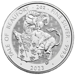 2023 2 troy ounce zilveren Tudor Beasts munt Yale of Beaufort