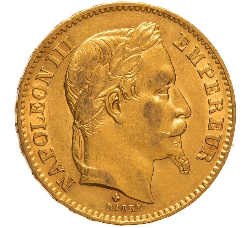 1867 20 French Francs - Napoleon III Laureate Head - BB