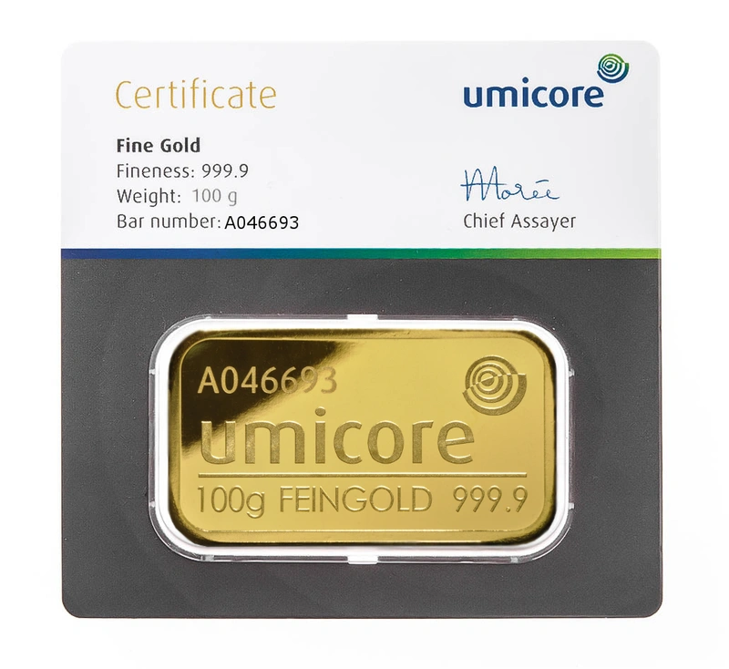 100 gram goudbaar - Umicore