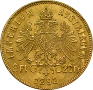 Gold Austrian 20 Francs 8 Florins