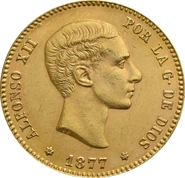 25 Spanish Pesetas - Alfonso XII Young Head