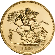Brilliant Uncirculated Gold 1991 Five Pound Sovereign