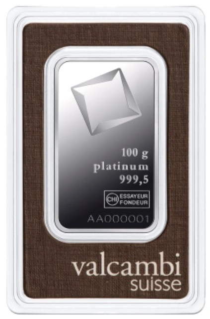 Valcambi 100 Gram Platina Baar
