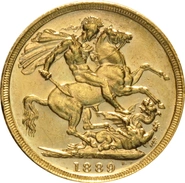 1889 Gold Sovereign - Victoria Jubilee Head - M