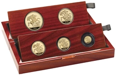 2026 Proof gouden Sovereign 5-munten set in doos