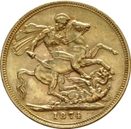 1874 Gold Sovereign - Victoria Young Head - S