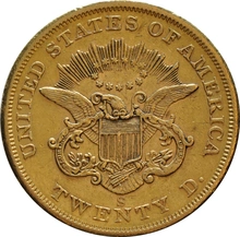 1857 $20 Double Eagle Liberty Head Gold Coin, San Francisco