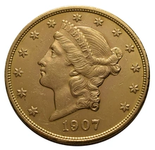 1907 $20 Double Eagle Liberty Head Gold Coin, Philadelphia