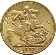 1873 Gold Sovereign - Victoria Young Head - S