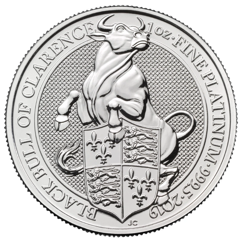 1 troy ounce platina Queen's Beast munt 2019 - Black Bull of Clarence