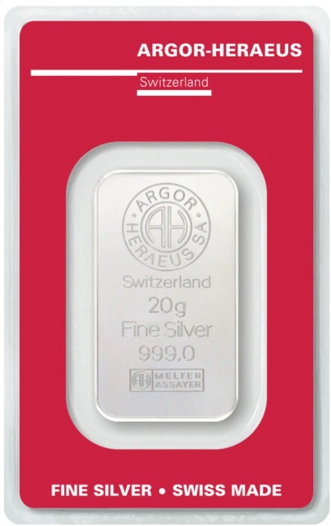 Argor-Heraeus 20 Gram Zilveren Baar