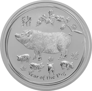 5 troy ounce zilveren Lunar munt - Varken - 2019