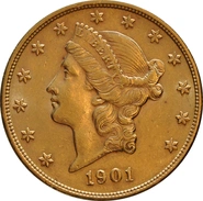 1901 $20 Double Eagle Liberty Head Gold Coin, Philadelphia