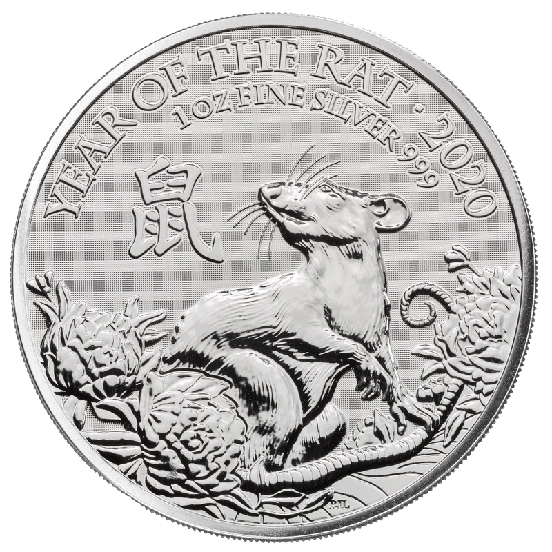 1 troy ounce zilveren Lunar UK munt - Rat - 2020