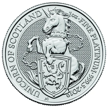 1 troy ounce platina Queen's Beast munt 2019 - Unicorn of Scotland