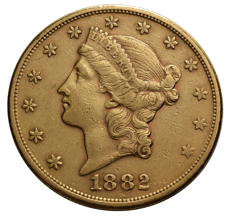 1882 $20 Double Eagle Liberty Head Gold Coin, San Francisco