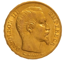 1854 20 French Francs - Napoleon III Bare Head - A