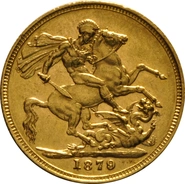 1879 Gold Sovereign - Victoria Young Head - M