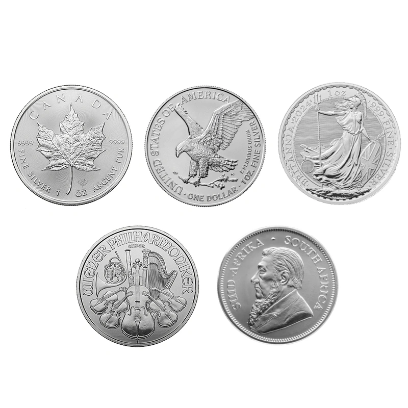 2024 1oz Zilveren Munten set; Britannia, Krugerrand, Philharmoniker, Eagle, Maple