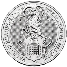 1oz Platinum Coin, The Yale Of Beaufort - Queen's Beast 2019