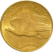 1908 $20 Double Eagle St Gaudens Head Gold Coin, Denver