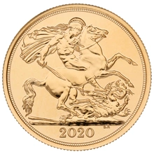 2020 £2 Twee Pond Gouden Munt (Dubbele Sovereign)
